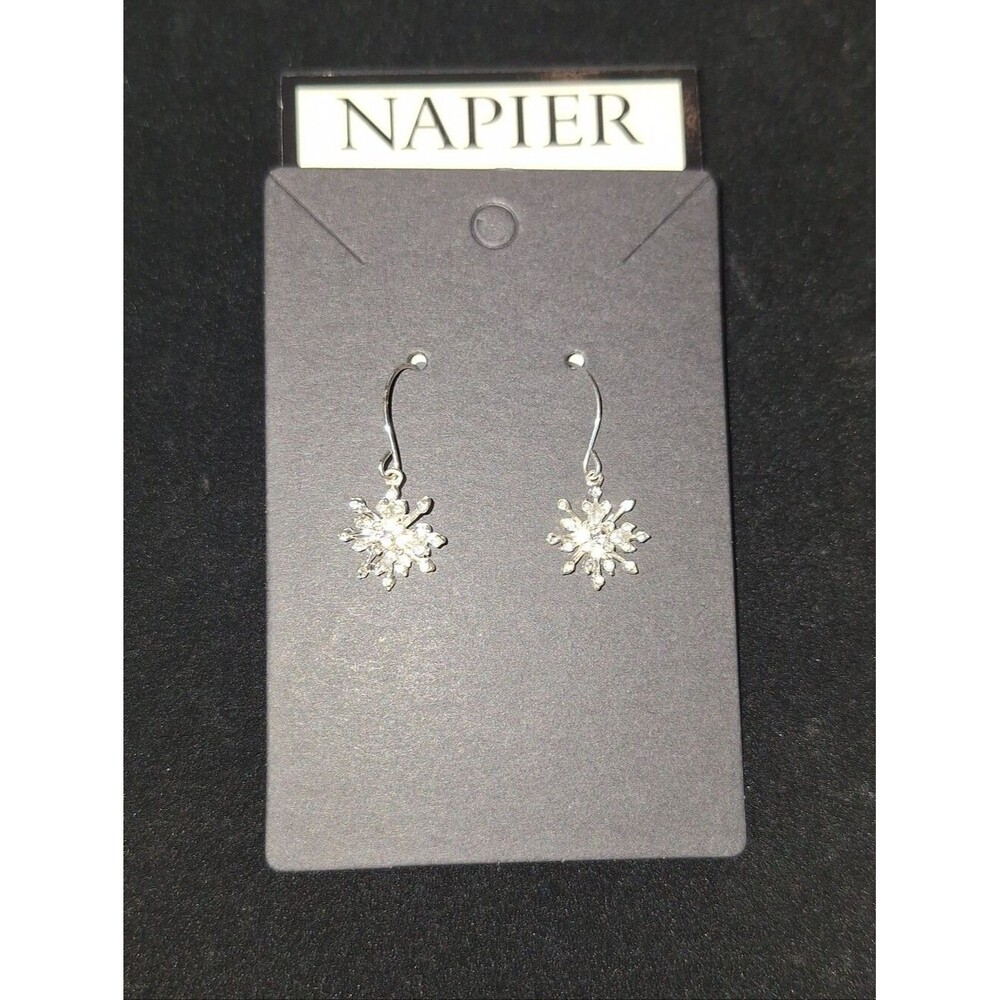 Napier Silver Crystal Snowflake Dangle Earrings